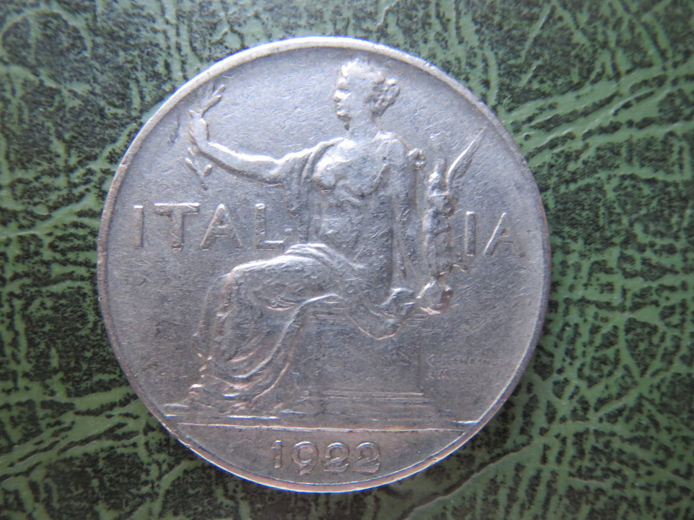 Italy, 1 lira, nickel, 1922 (C-ITA-02)