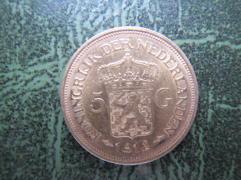 Netherlands, 5 guilders, gold, Queen Wilhelmina, 1912 (C-MEM-148)